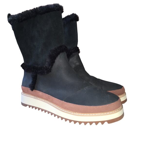 NWT Toms Makenna Boot Womens 8 Water Resistant Black Suede/Leather Comfy Winter - Picture 1 of 10